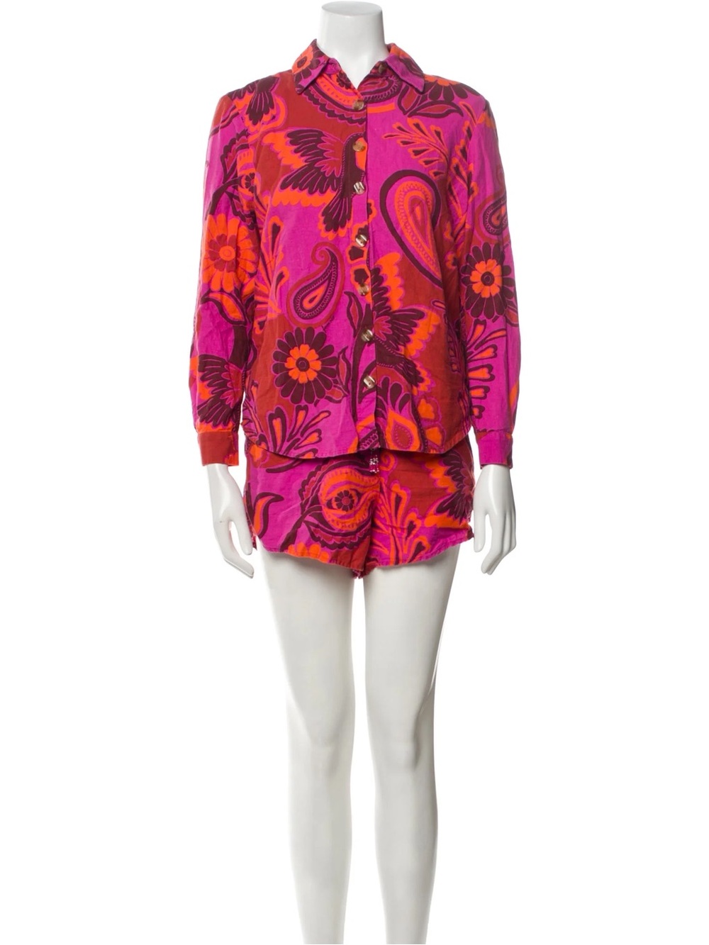 Farm Rio: Floral Button-Front Pink Shirt - Picture 7 of 9